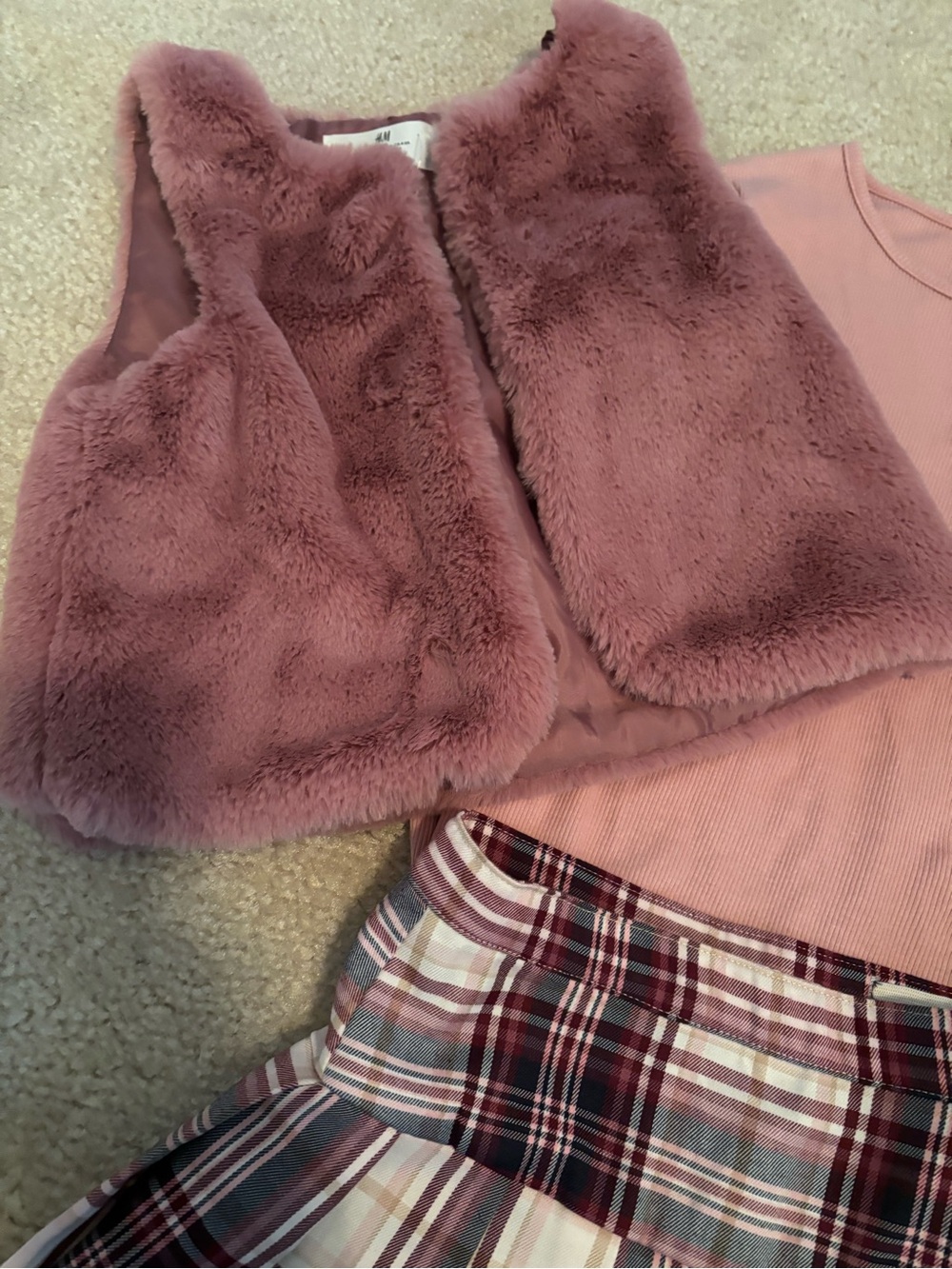 Mauve Faux Fur Vest - Soft Plush Layer with matching top and skirt